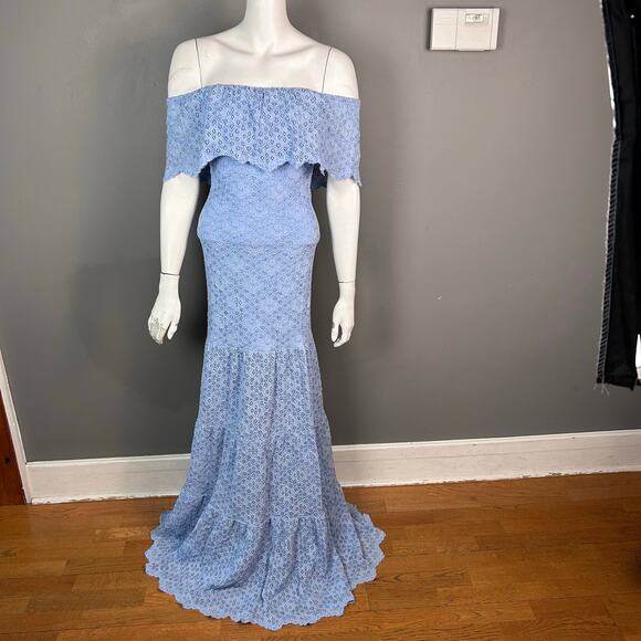 NightCap Clothing Dress Small Lace Cottagecore Off The Shoulder Blue DRAMATIC - Picture 6 of 11